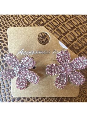 Pink Crystal Flower Earrings by